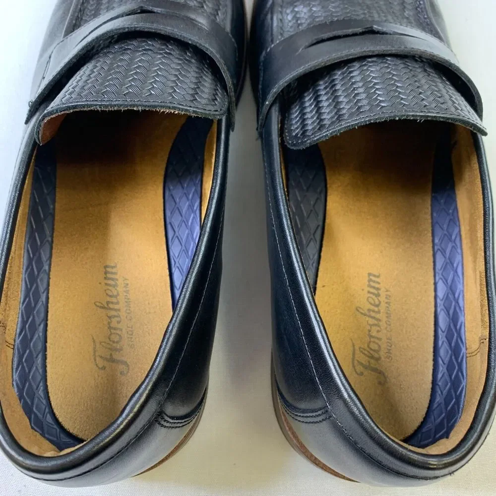Florsheim Mens Rucci Weave Pny Loafer Black Moc Toe Slip-On Leather Shoes Sz 11W